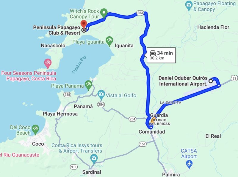 Nekajui Ritz Carlton Reserve Peninsula Papagayo Guanacaste Papagayo Peninsula Guanacaste Costa Rica Arnold Palmer Ocean Golf Course Resort Liberia Lir Airport Map 800x594 